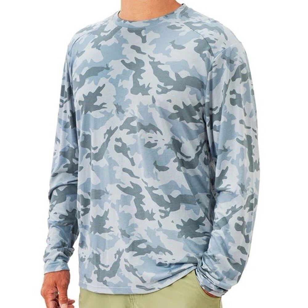Free Fly Shirt Mens XL Bamboo Lightweight Long Sleeve Camo Surf Blue Green UPF